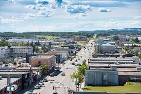 Aerial view of a main street in Fort St. John, British Columbia